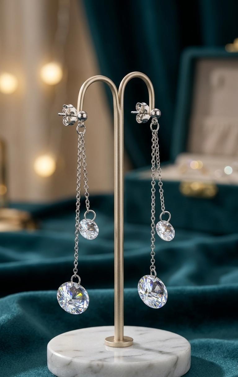 Korean Style Zircon Chain Earrings, 925 Design Cosmia.pk