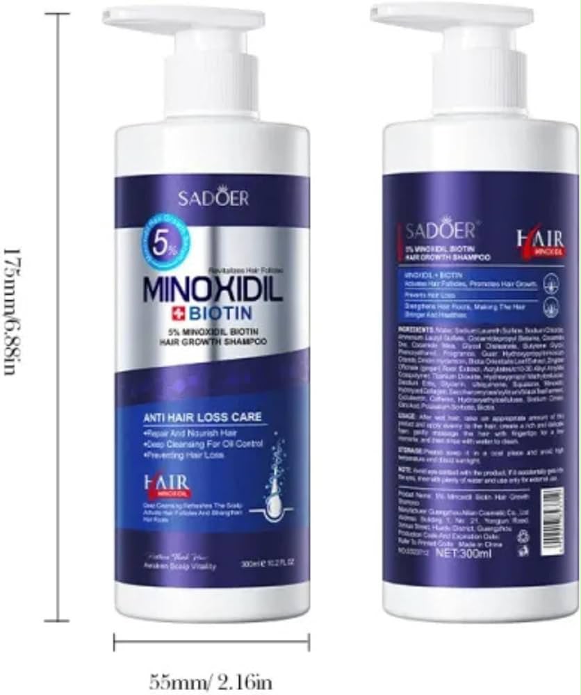 SADOER 5% Minoxidil Biotin Hair Growth Shampoo 300ml SADOER