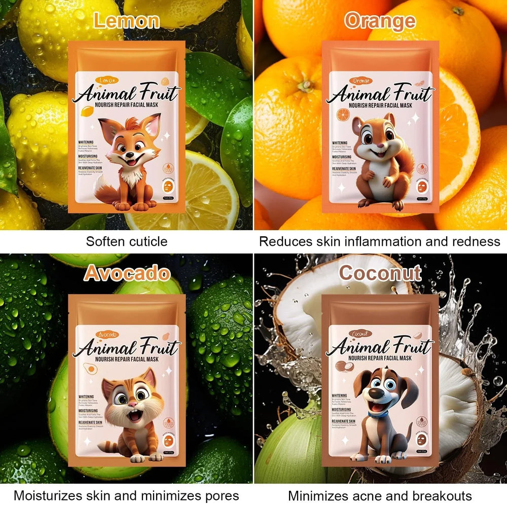 SADOER Pack of 08 Animal Fresh Fruit Natural Animal Series Facial Sheet Mask Sadoer
