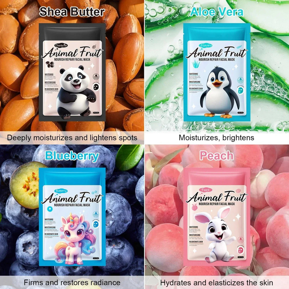 SADOER Pack of 08 Animal Fresh Fruit Natural Animal Series Facial Sheet Mask Sadoer
