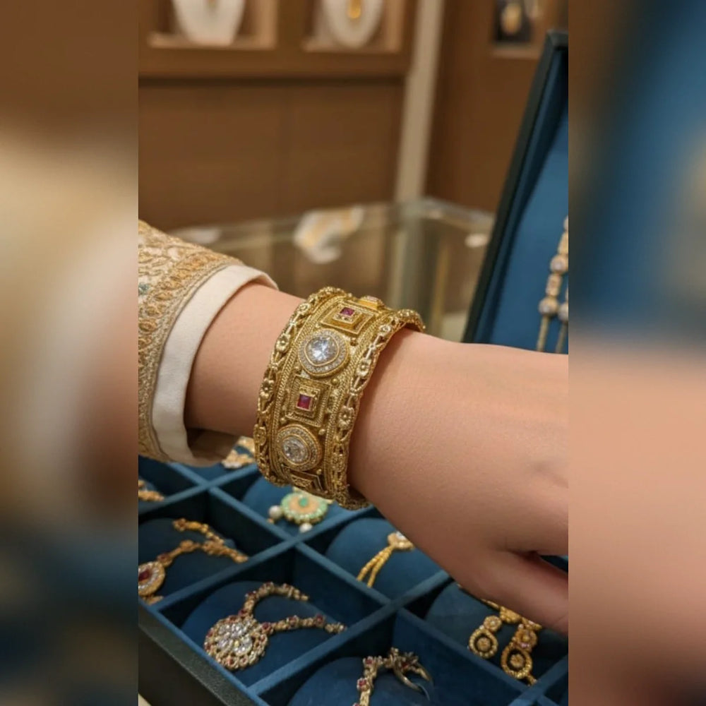Zircon Work High Quality Rajwari Gold Bangles Cosmia