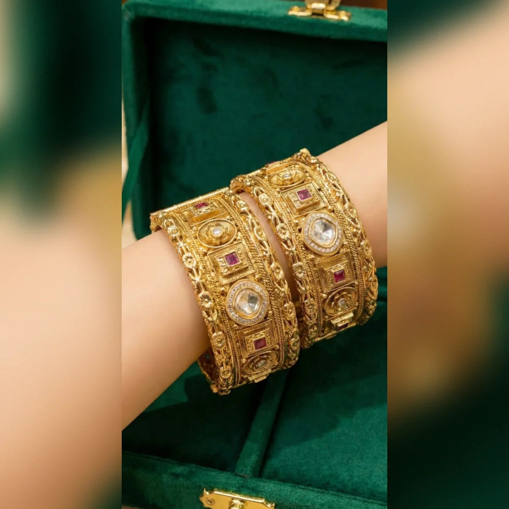 Zircon Work High Quality Rajwari Gold Bangles Cosmia