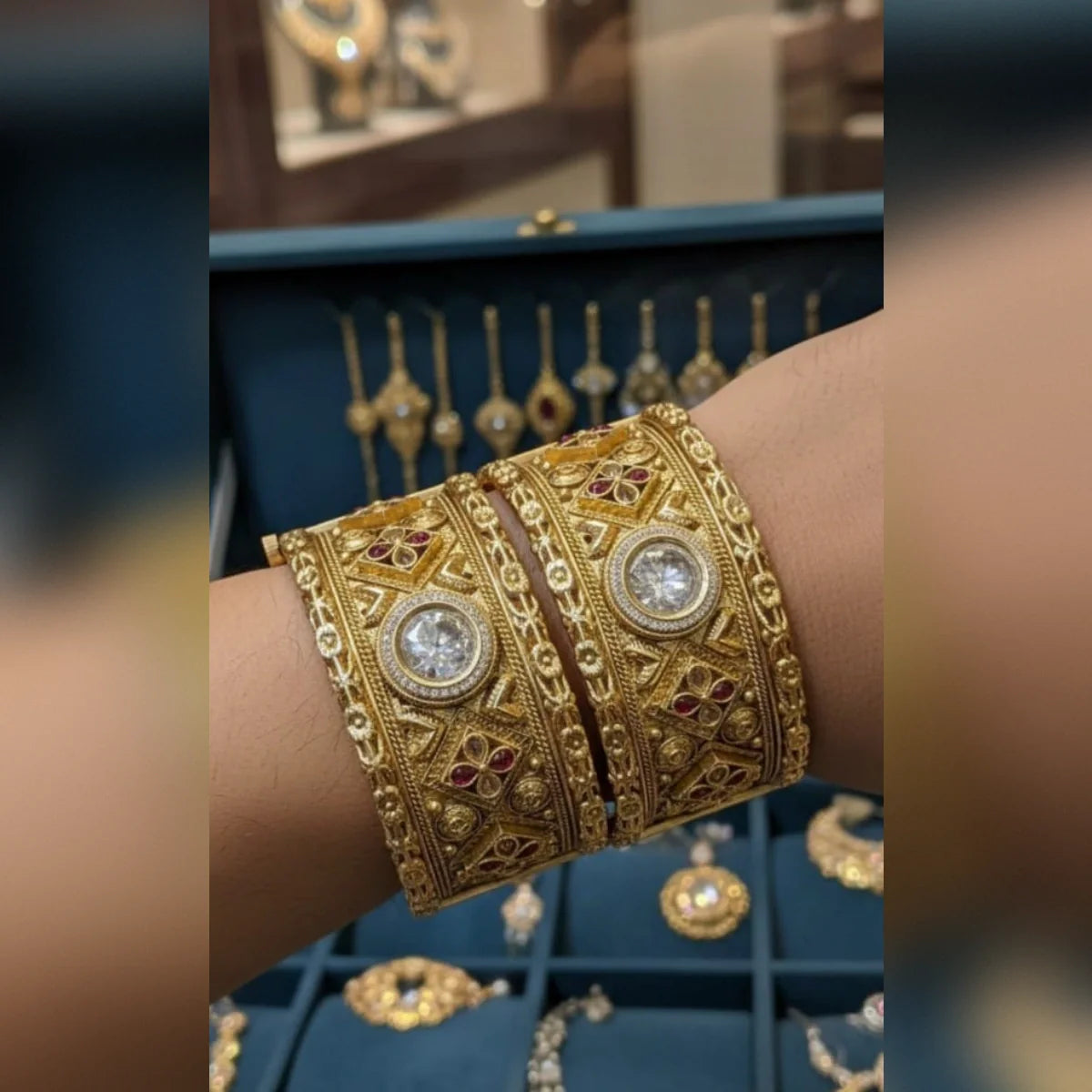 Zircon Work High Quality Rajwari Gold Bangles Cosmia