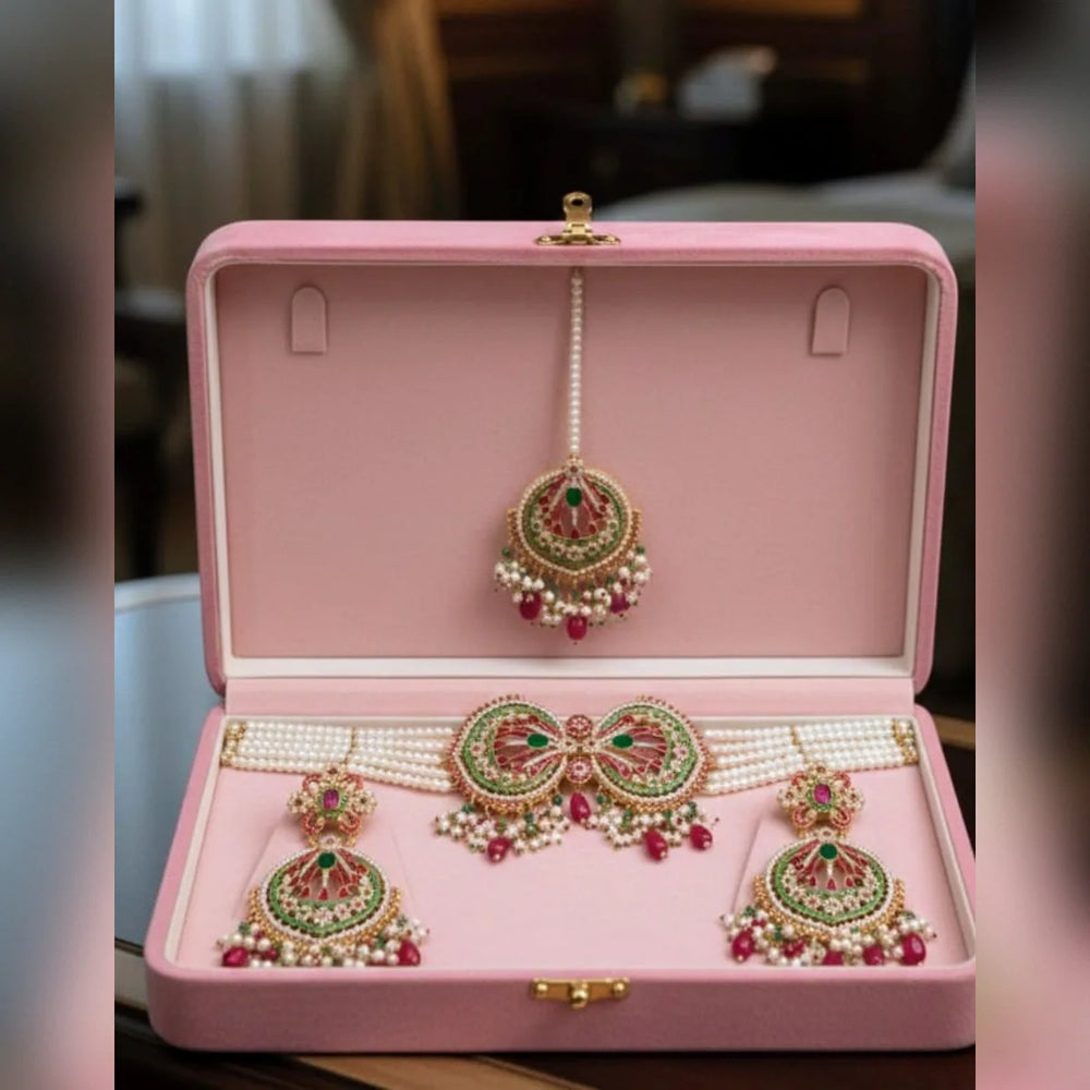 Kundan and Pearl choker necklace set Cosmia