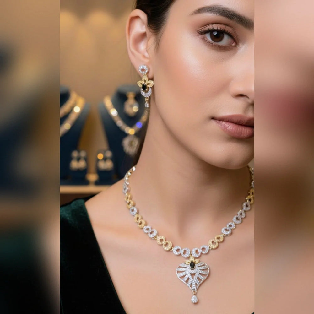Premium Zircon Necklace Set – 2 Tone Color Cosmia