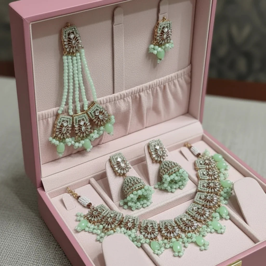 Royal Bridal Jewelry Set with Jhumki, Tikka & Jhumar Cosmia