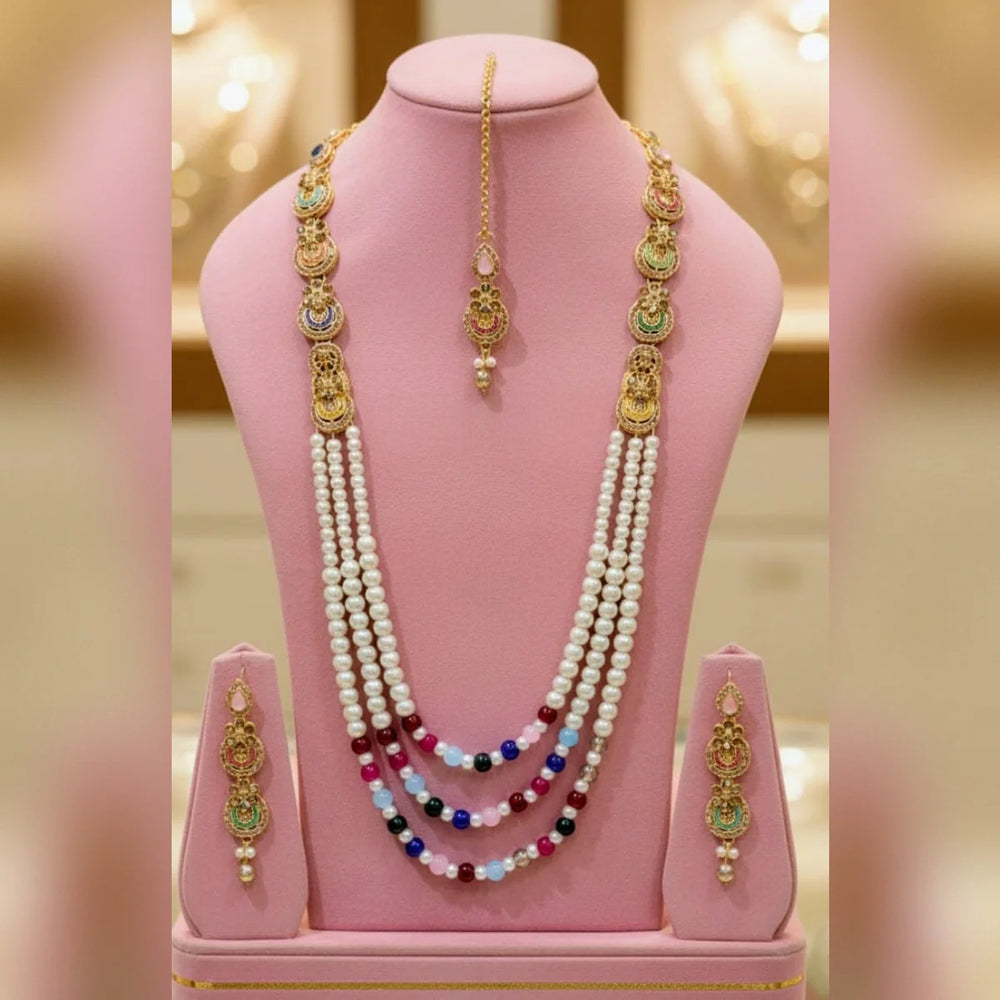 Pearl Mala Set with Tikka & Earrings – Timeless Grace Cosmia