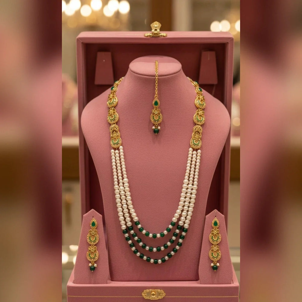 Pearl Mala Set with Tikka & Earrings – Timeless Grace Cosmia