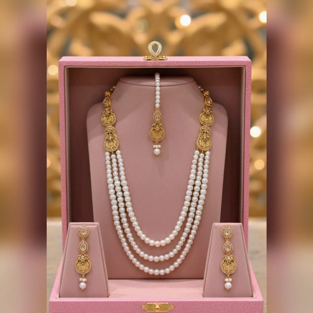 Pearl Mala Set with Tikka & Earrings – Timeless Grace Cosmia