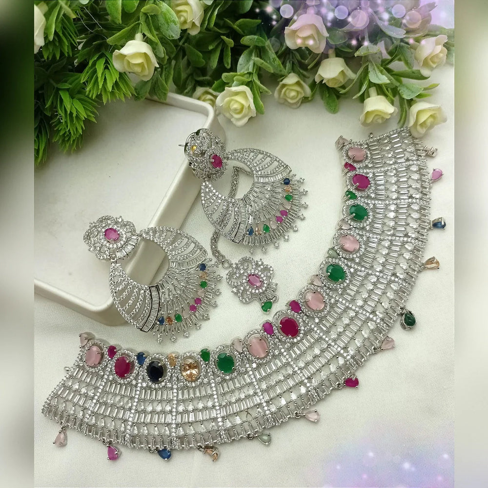 Zircon Necklace Set – Silver Multi Color Sparkle Cosmia