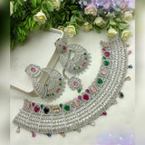 Zircon Necklace Set – Silver Multi Color Sparkle