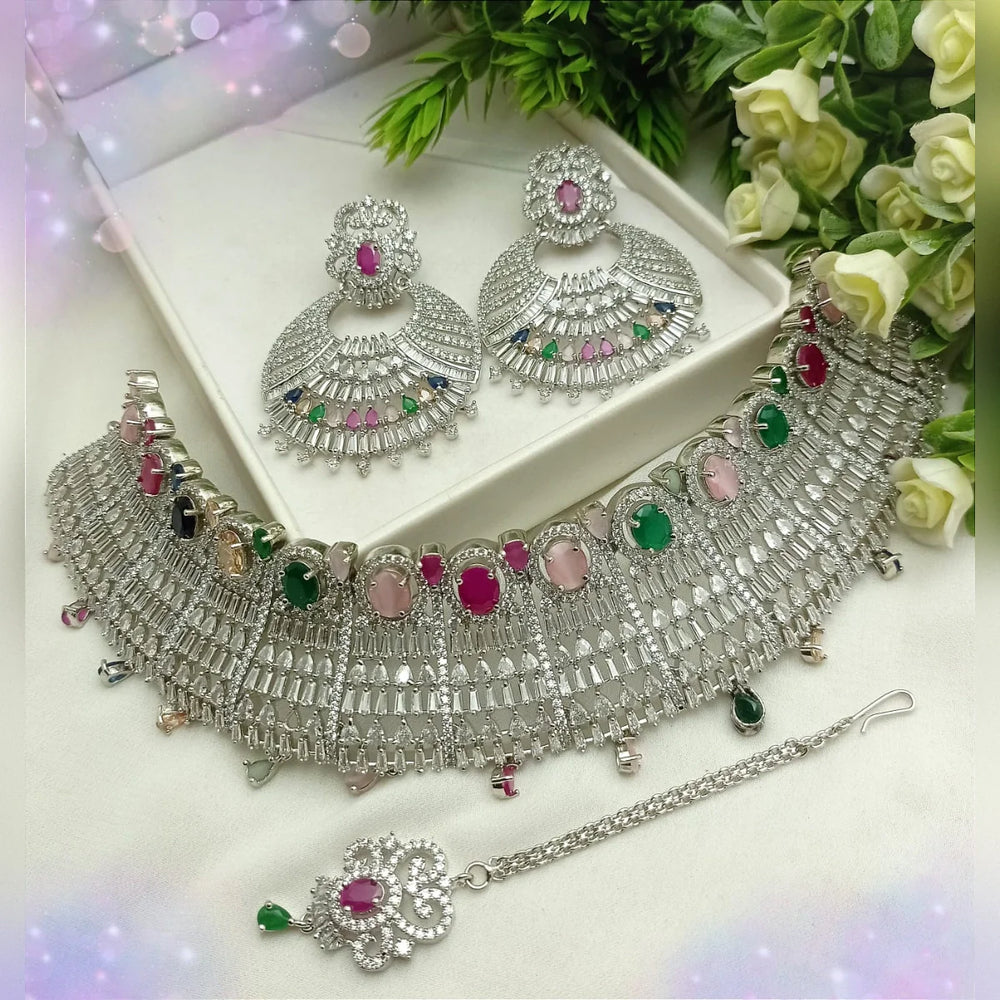 Zircon Necklace Set – Silver Multi Color Sparkle Cosmia