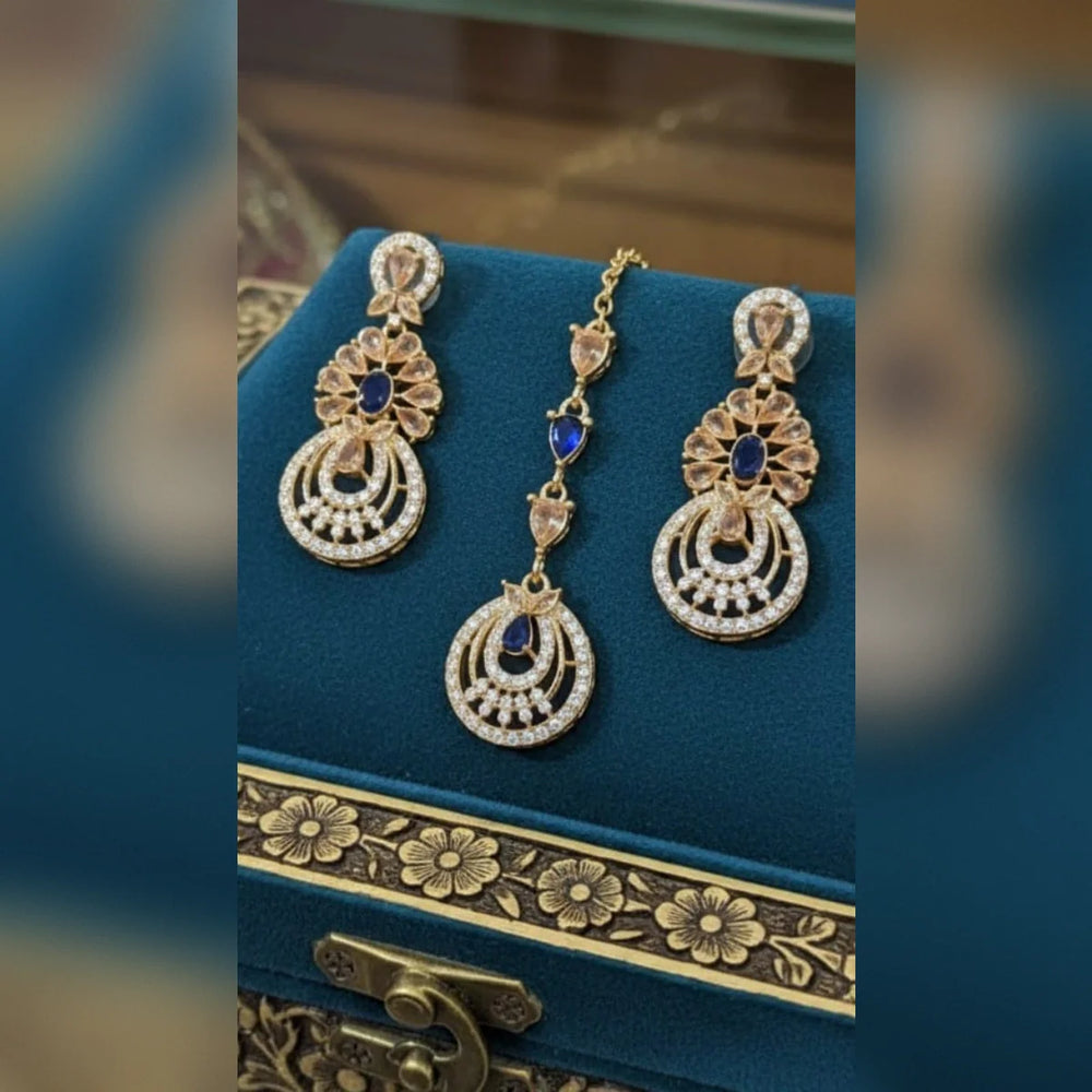 Zircon Tikka Earring Set – Elegant Bridal Sparkle Cosmia