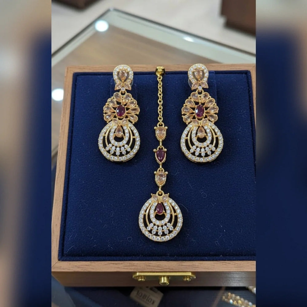 Zircon Tikka Earring Set – Elegant Bridal Sparkle Cosmia