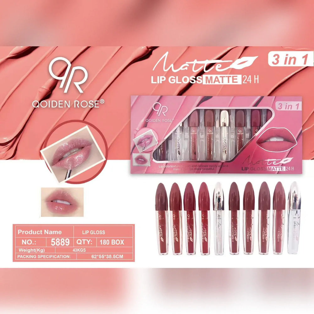 Qoiden Rose 3 in 1 Matte Lipgloss - 12 Pcs Set Qoiden Rose