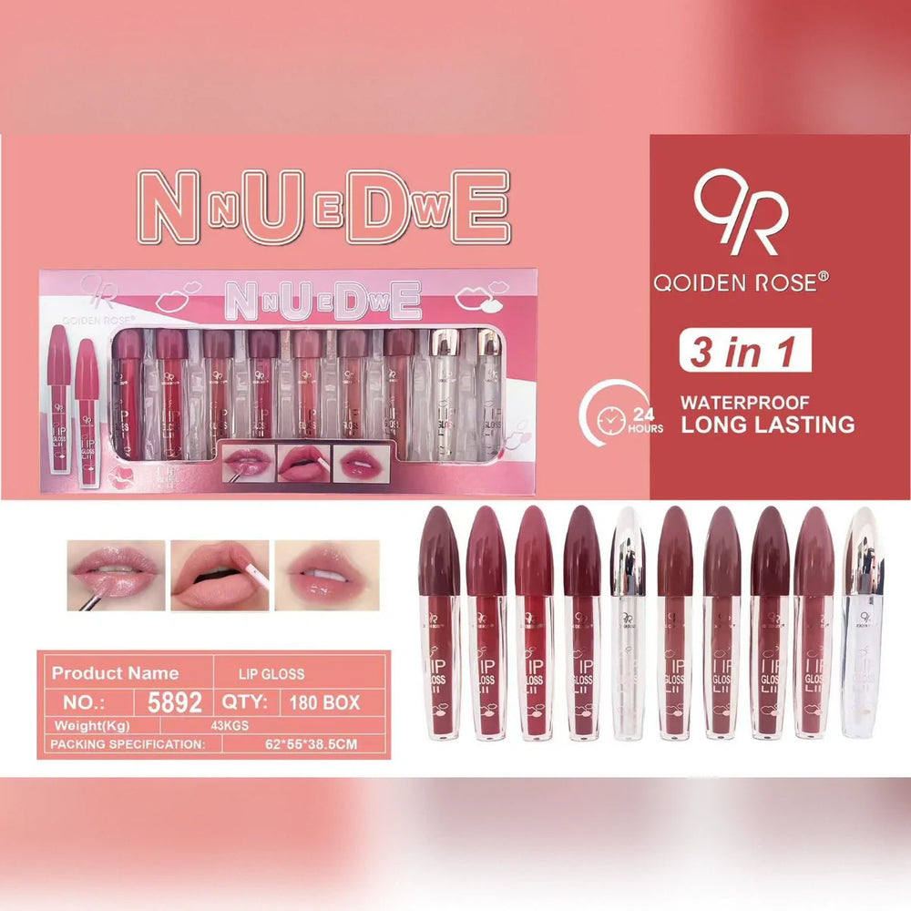 Qoiden Rose 3 in 1 Matte Lipgloss - 12 Pcs Set Qoiden Rose