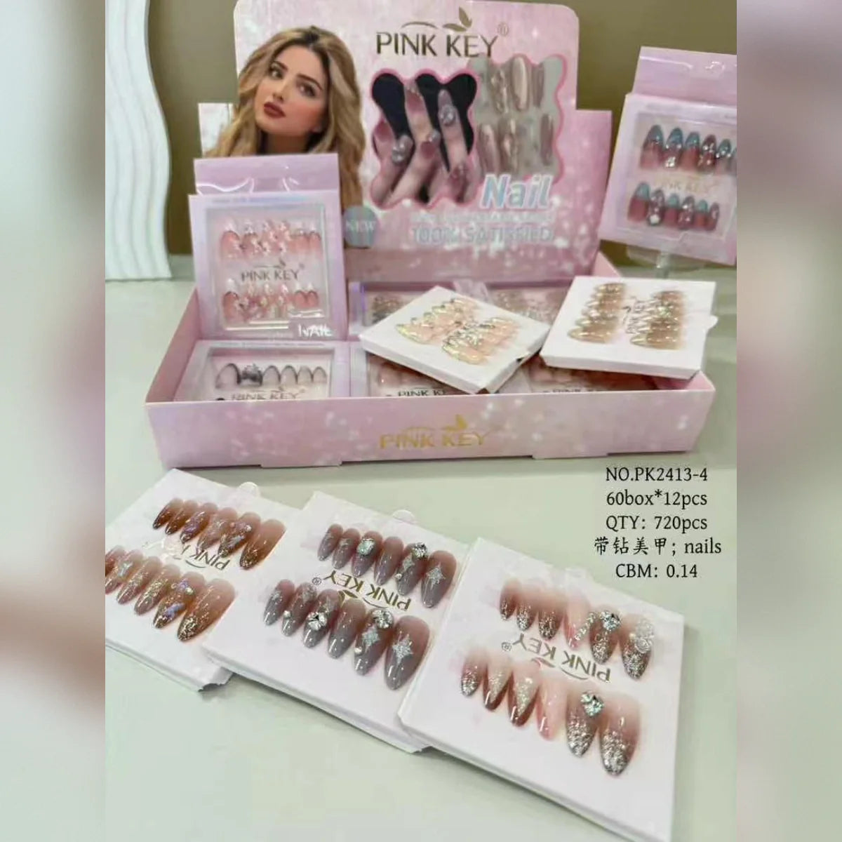 Pink Key Fancy nails - 12PCS BOX Pink Key