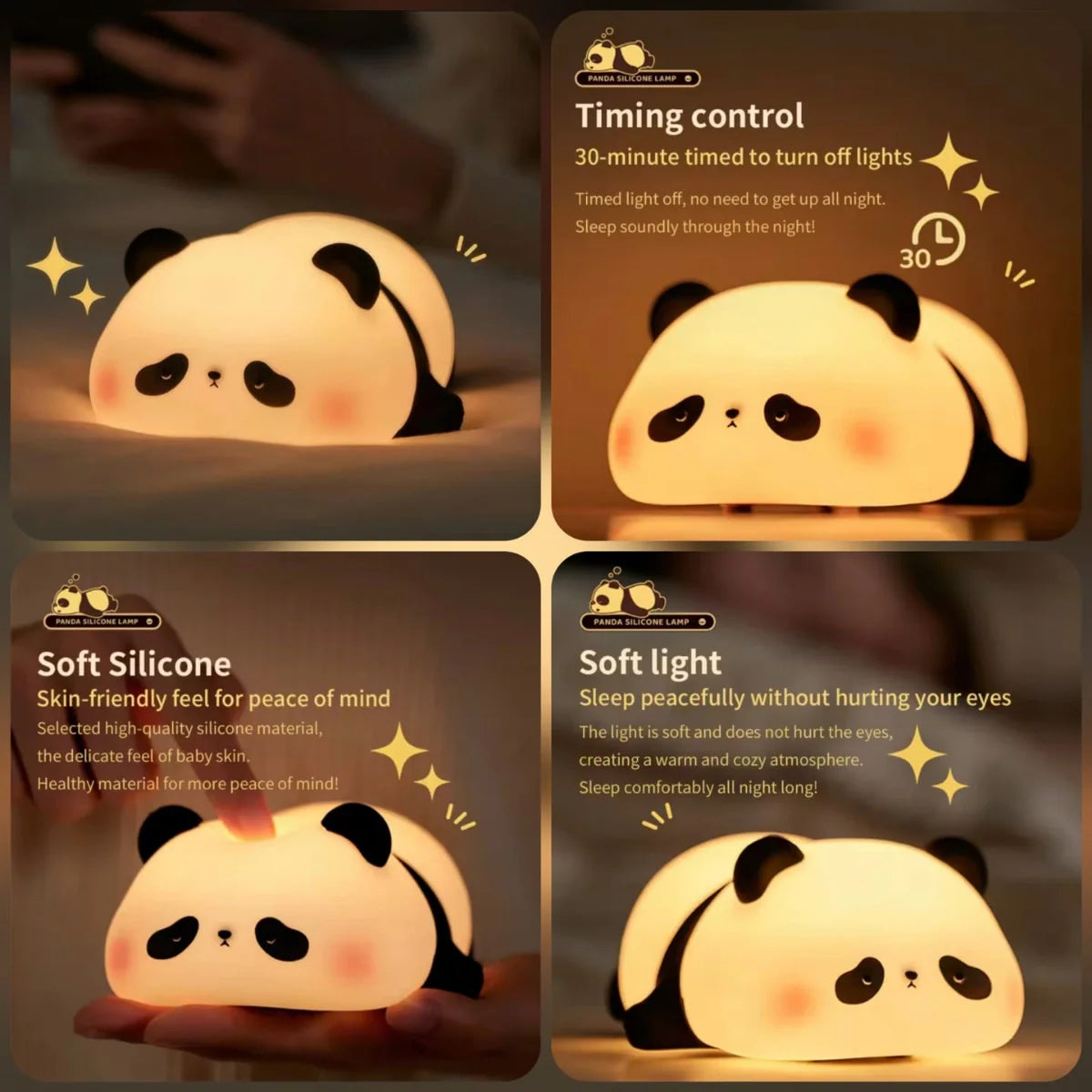 Cute Silicon LED Panda Night Lamp - USB RECHARGEABLE Cosmia.pk