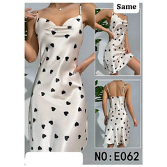 Heart Print Draped Collar Satin Cami Nightdress Cosmia.pk