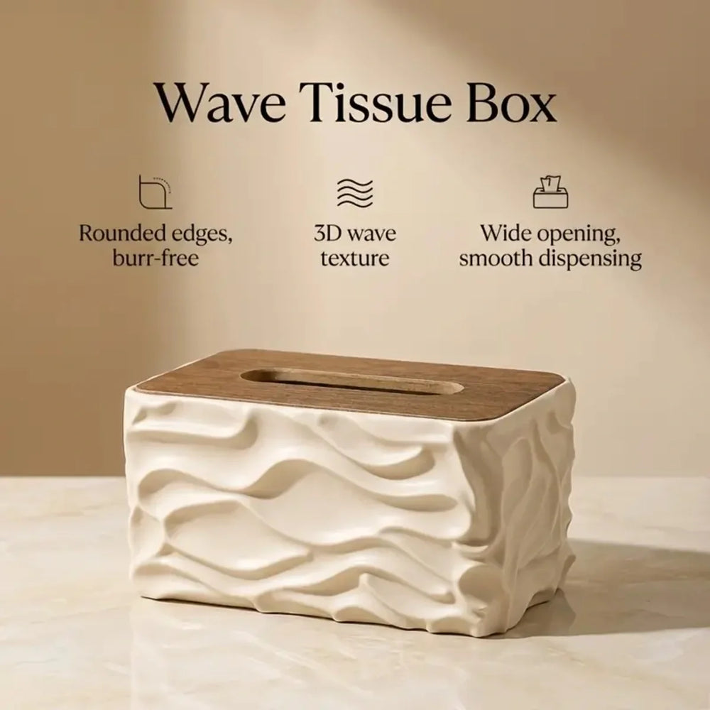 Nordic Wavy Tissue Box Cover with Wooden Lid - Each Cosmia.pk