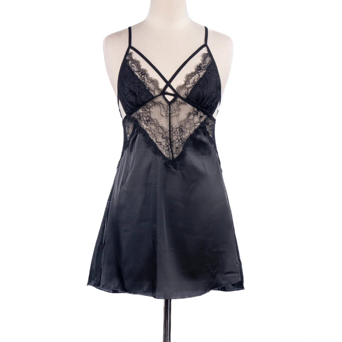 Midnight Allure Satin & Lace Slip Dress - 6016 Cosmia.pk