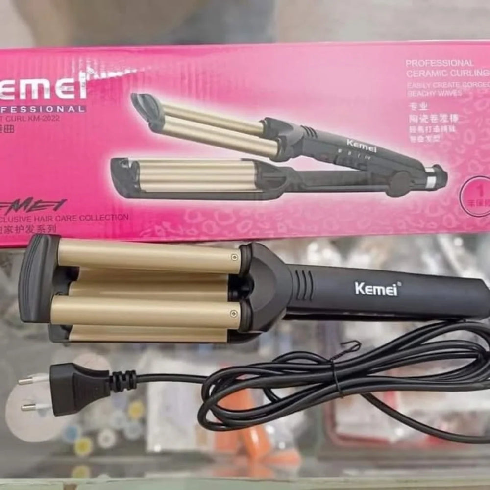Kemei KM-2022 Hair Curling Ceramic 3 Barrel Clamp Curler Kemei