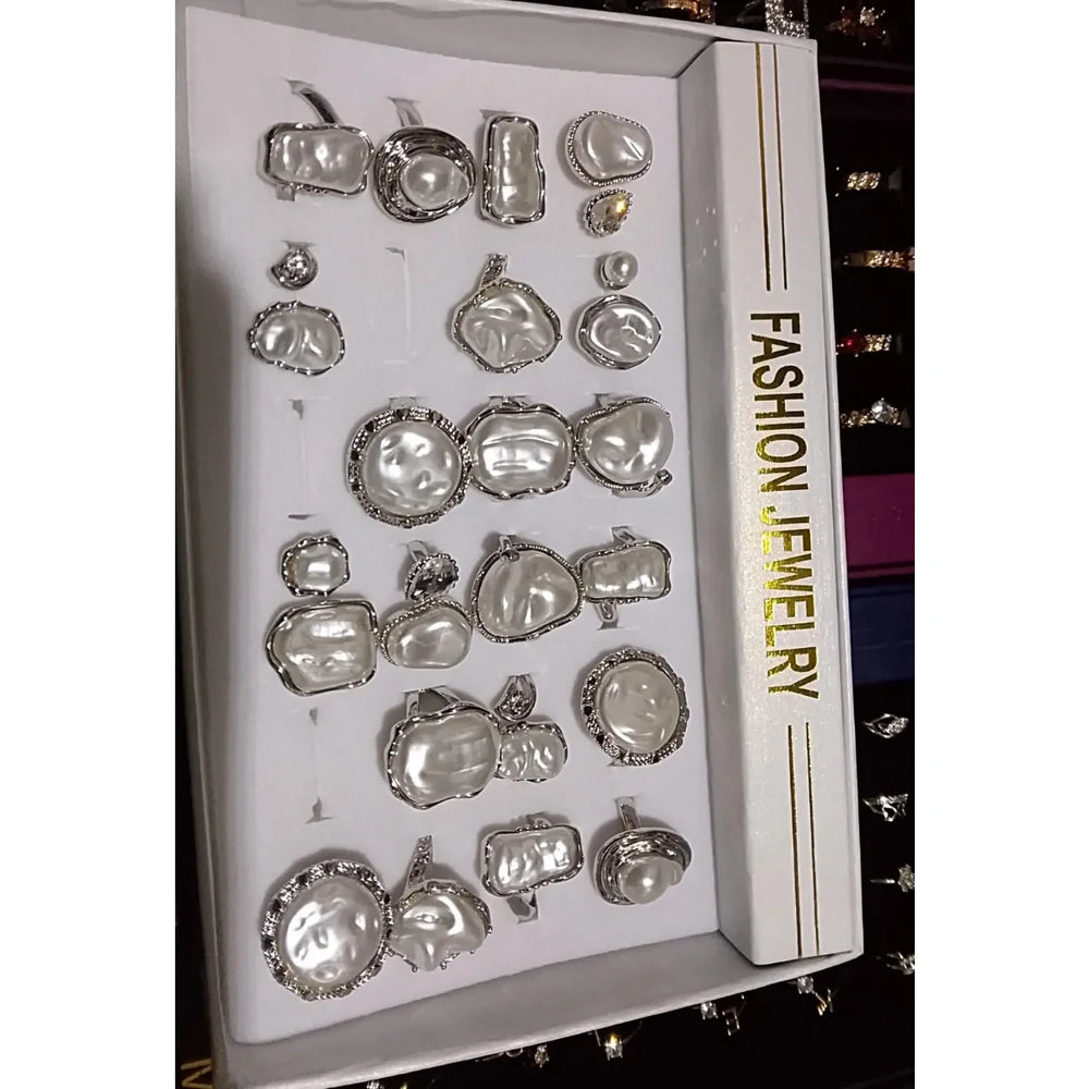 White Pearl-Like Stone Rings Cosmia.pk