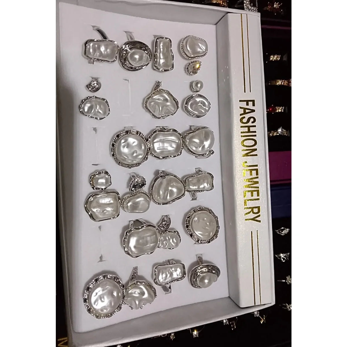 White Pearl-Like Stone Rings Cosmia.pk