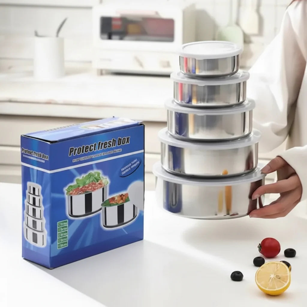 The Minimalist Stainless Steel Fresh Box Stack - Set of 5 Cosmia.pk
