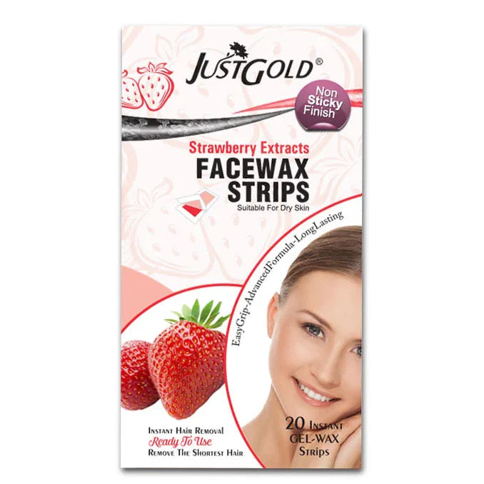 Justgold’s Face Wax Strips - Strawberry Extracts (20 Strips) Just Gold