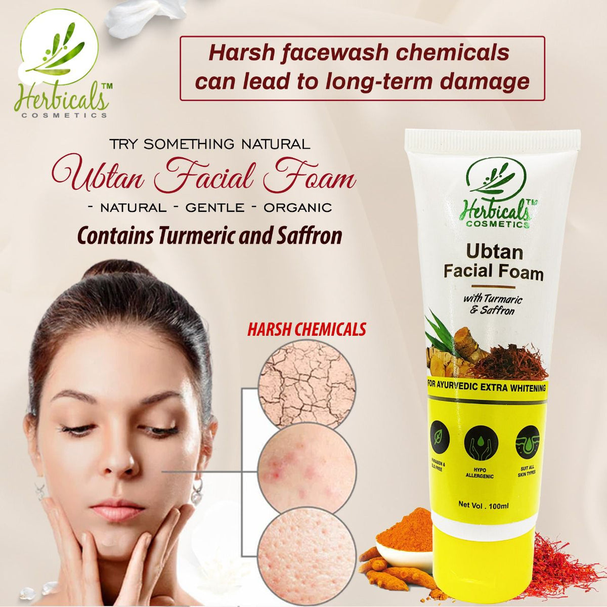 Herbicals Cosmetics Ubtan Faical Foam - 100ml Herbicals Cosmetics