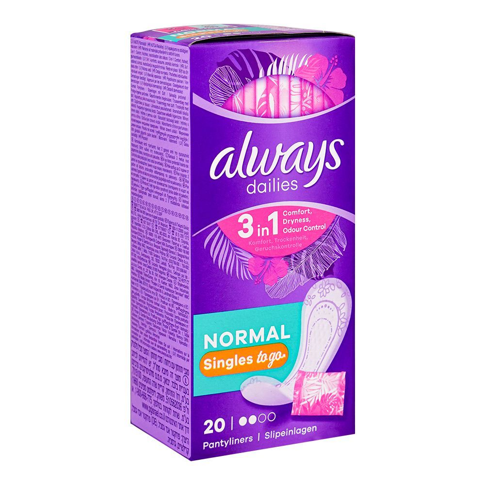 Always Dailies Singles Pantyliners, Normal - 20 Pcs Always