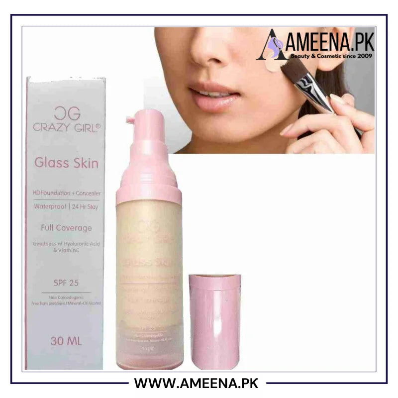 Crazy Girl Glass Skin HD Foundation + Concealer Full Coverage - 30ml Crazy Girl