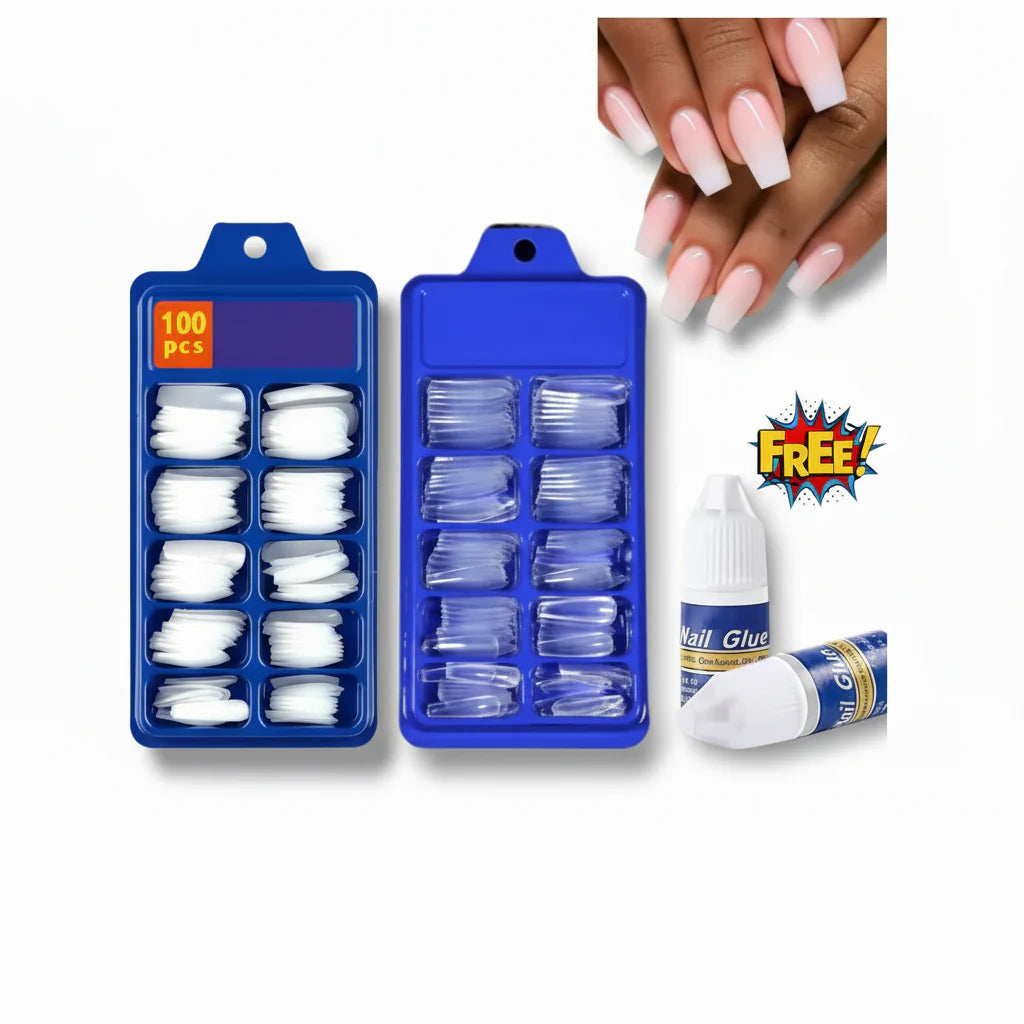 2 Packs of Artificial nails (100pcs in each pack) 1pcs Nail Glue Cosmia